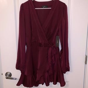 Long Sleeve Satin Wrap Dress